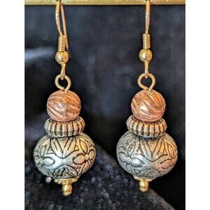 Tri-Color Metal Boho Dangle Bead Earrings